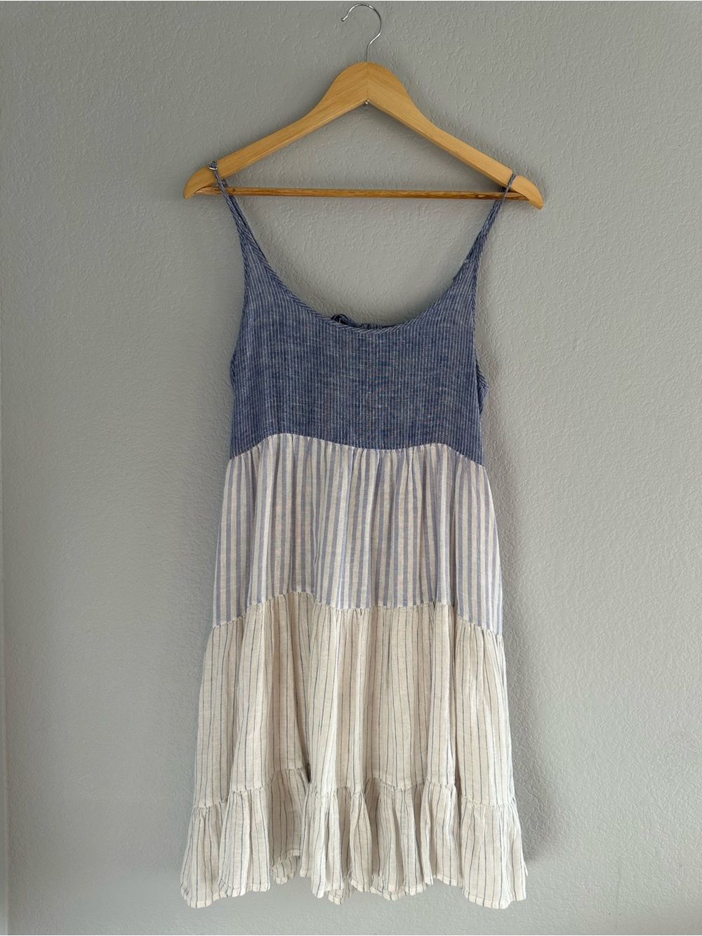 Rails Amber Trio Stripe Linen Blend Tiered Mini Dress XS